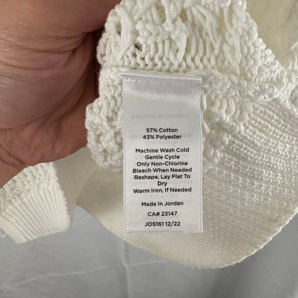 Talbots White Open Knit Pullover Sweater Cotton Blend Large Petite LP - Picture 3 of 6